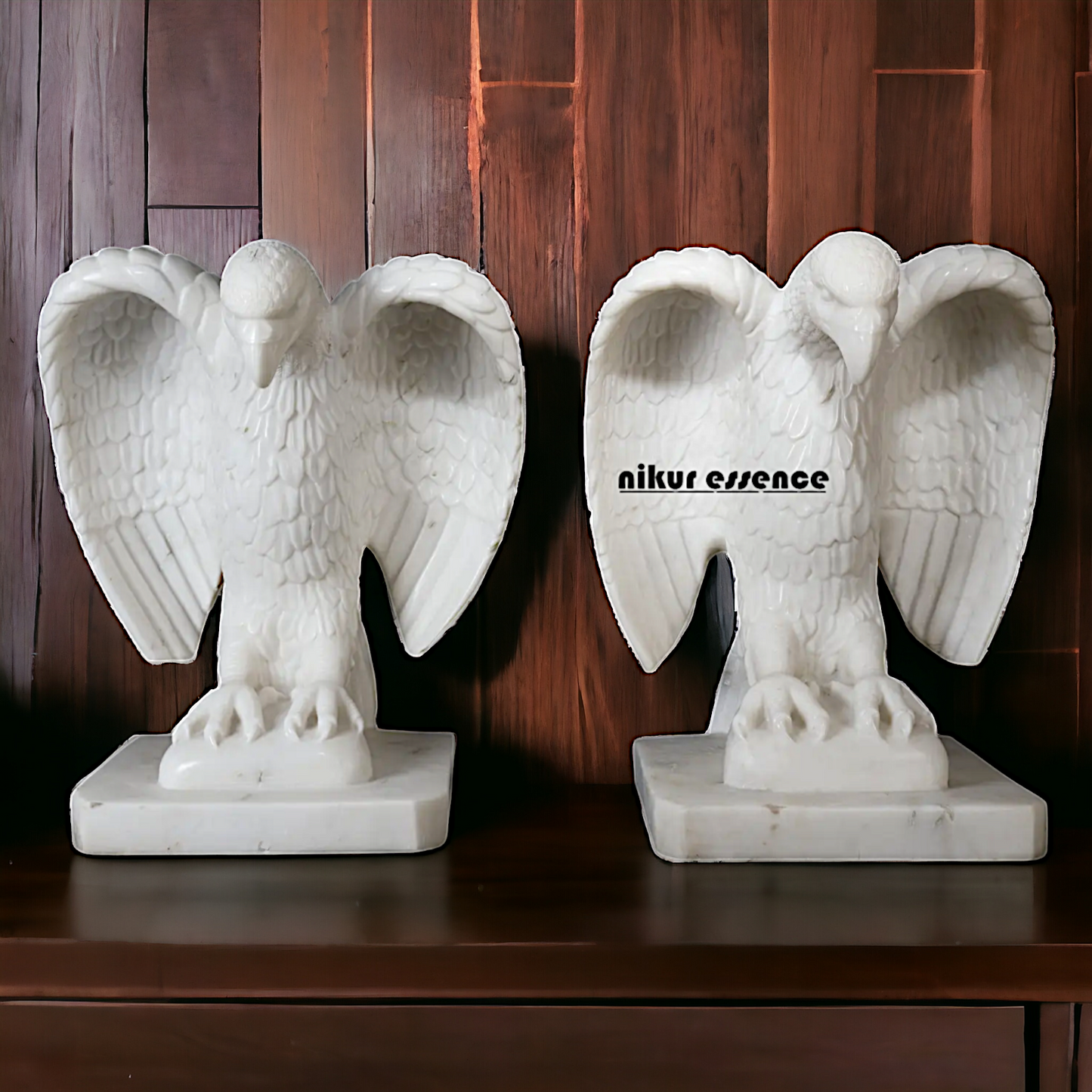 Eagles Pair White Marble Idol - 24 inches