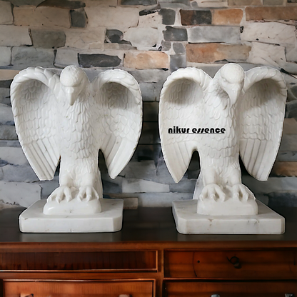 Eagles Pair White Marble Idol - 24 inches