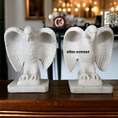 Eagles Pair White Marble Idol - 24 inches