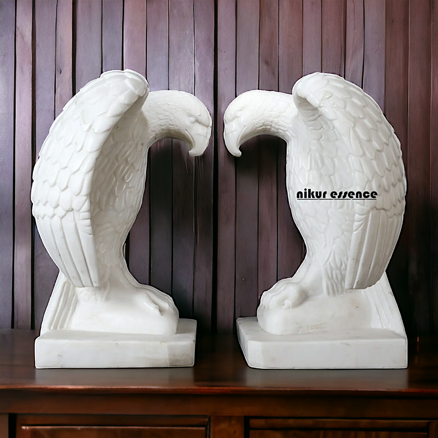 Eagles Pair White Marble Idol - 24 inches