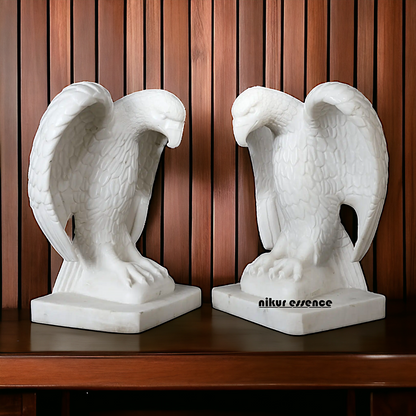 Eagles Pair White Marble Idol - 24 inches