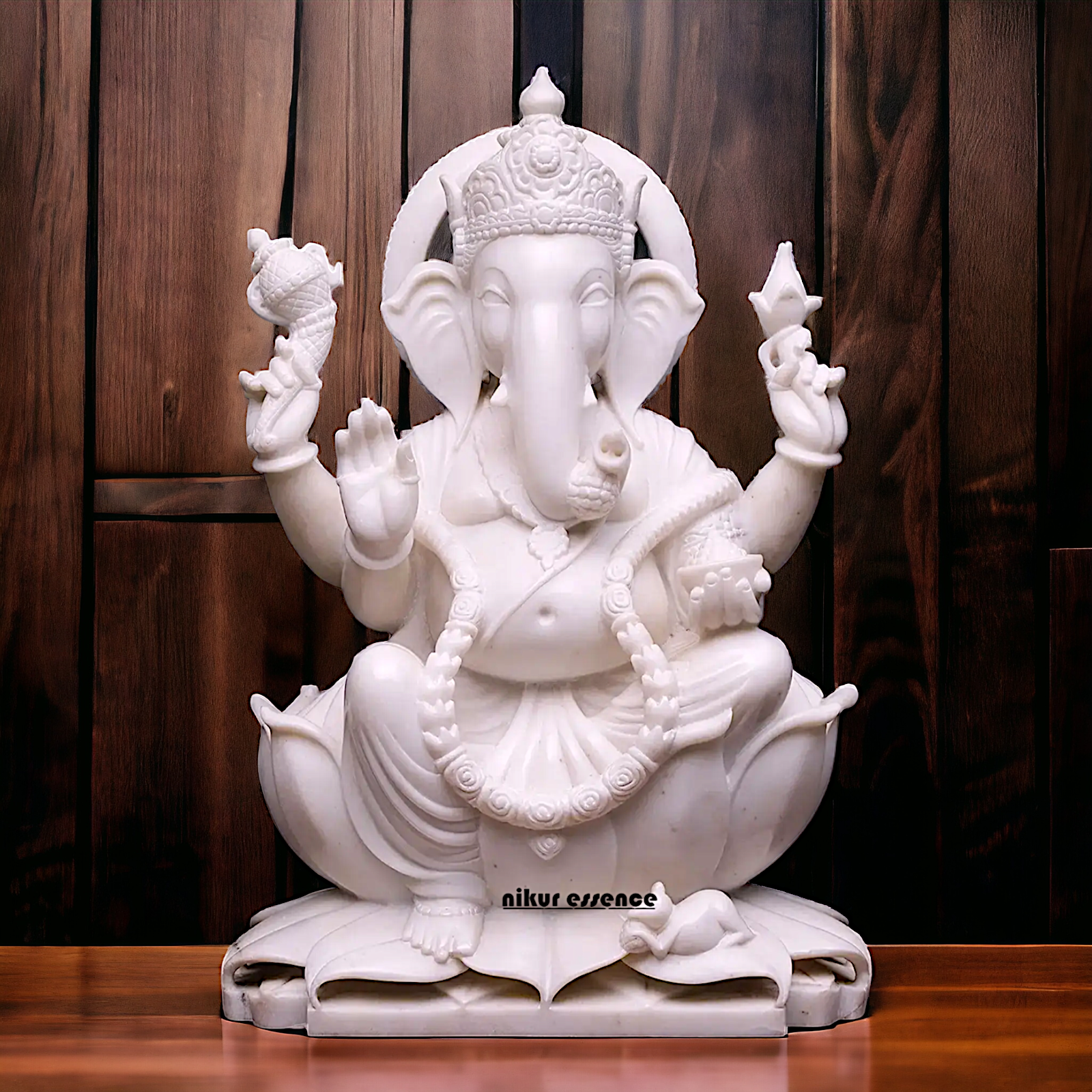 Pure Marble Ganesha Ganpati Seated on Lotus statue - 30 inches