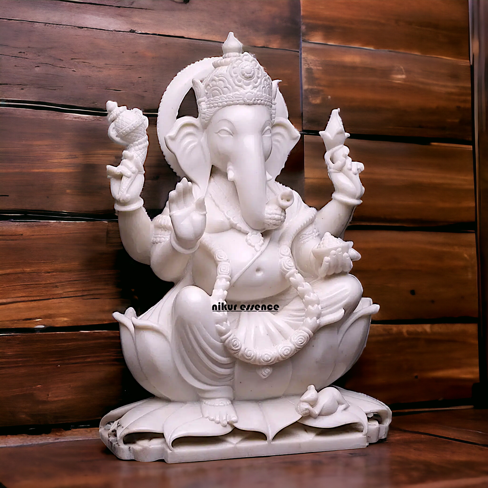 Pure Marble Ganesha Ganpati Seated on Lotus statue - 30 inches