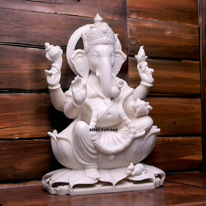 Pure Marble Ganesha Ganpati Seated on Lotus statue - 30 inches