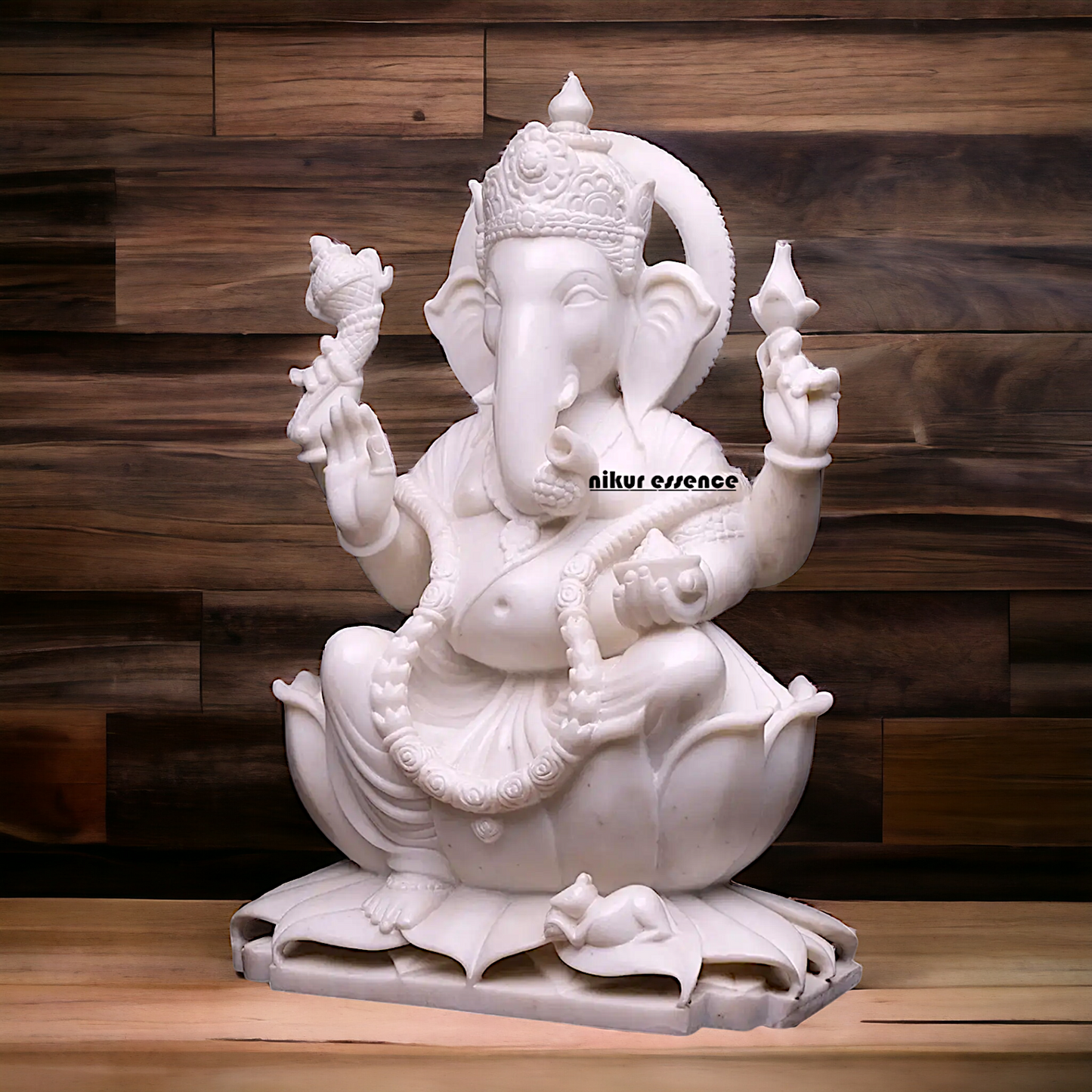 Pure Marble Ganesha Ganpati Seated on Lotus statue - 30 inches