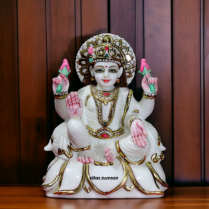 Lakshmi Devi Seated on lotus Marble idol - 9 inches