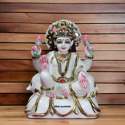 Lakshmi Devi Seated on lotus Marble idol - 9 inches