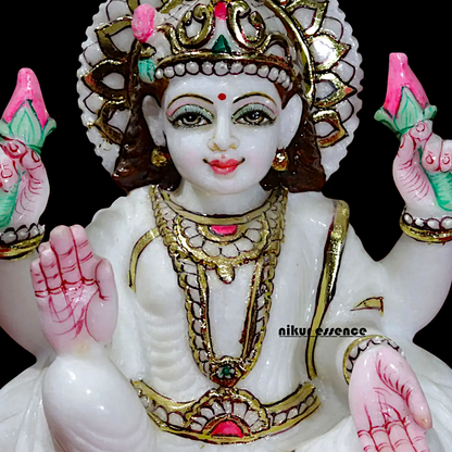 Lakshmi Devi Seated on lotus Marble idol - 9 inches