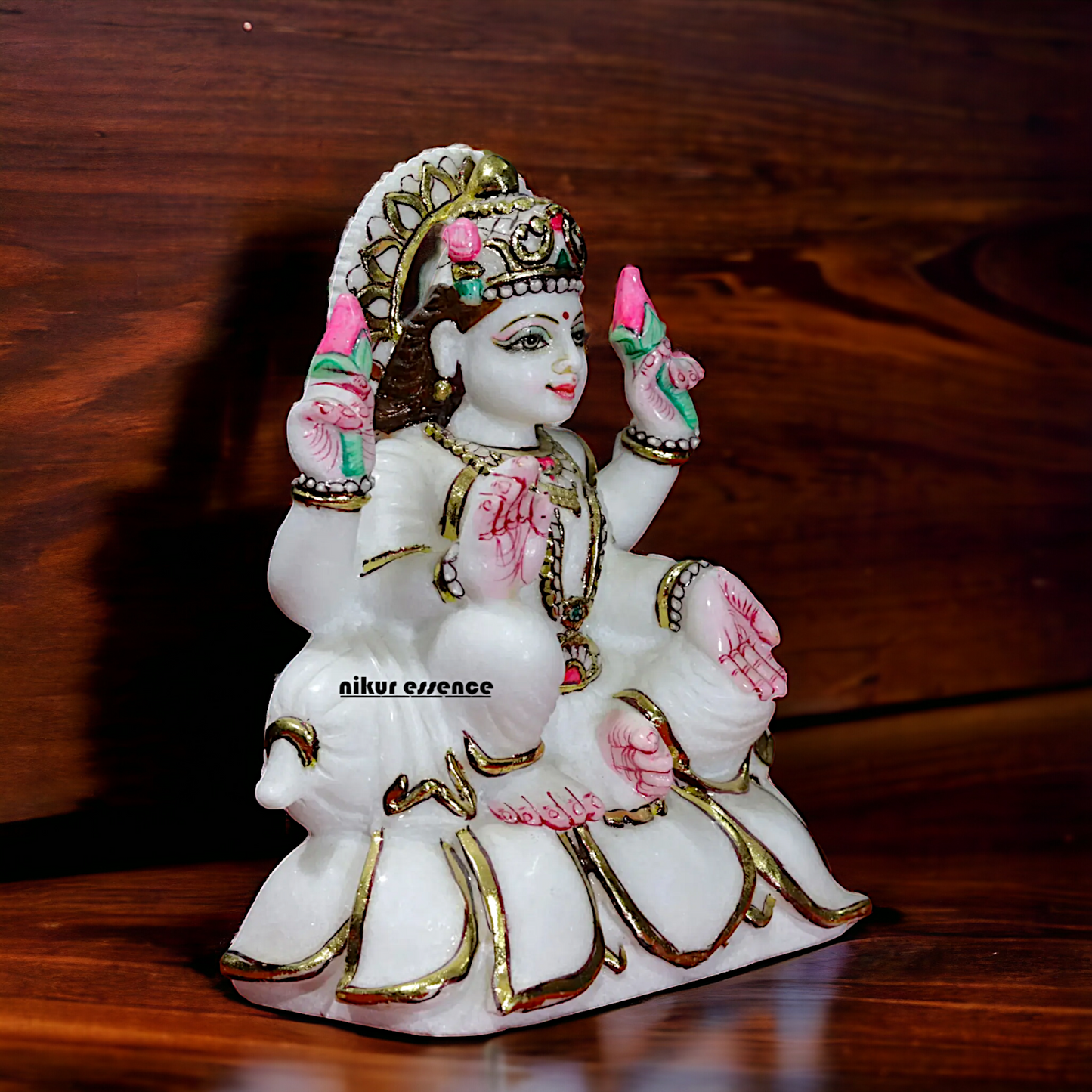 Lakshmi Devi Seated on lotus Marble idol - 9 inches