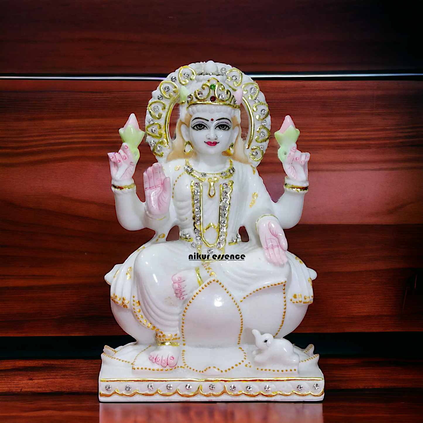 Pure Marble Mahalakshmi Seated on Lotus statue - 9 inches