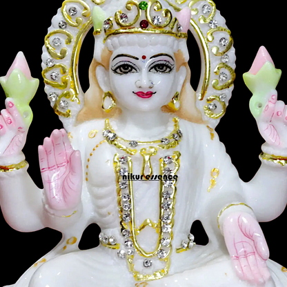 Pure Marble Mahalakshmi Seated on Lotus statue - 9 inches