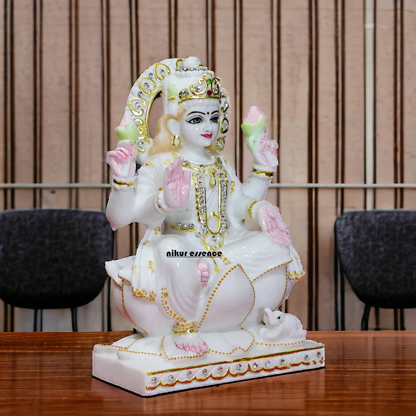 Pure Marble Mahalakshmi Seated on Lotus statue - 9 inches