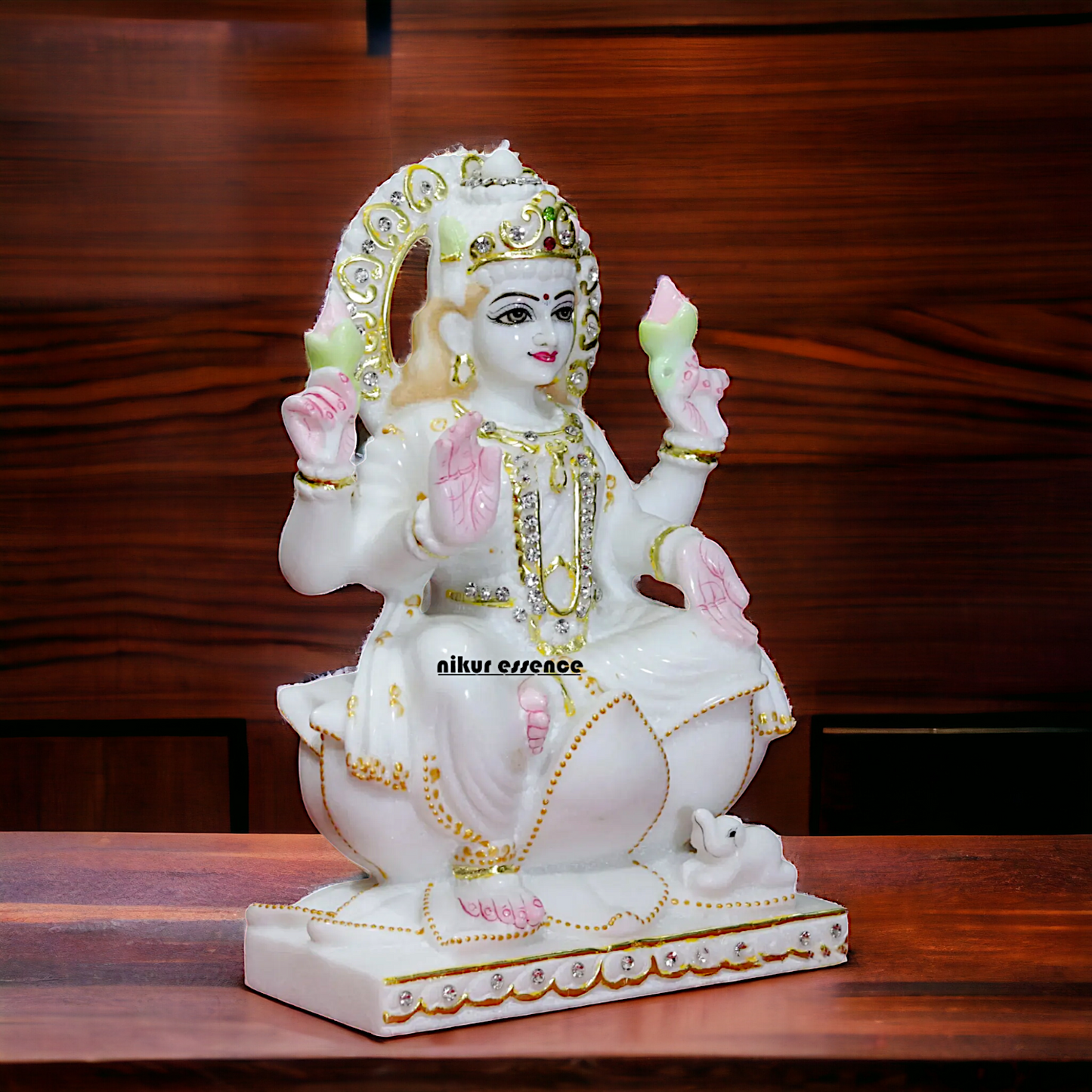 Pure Marble Mahalakshmi Seated on Lotus statue - 9 inches