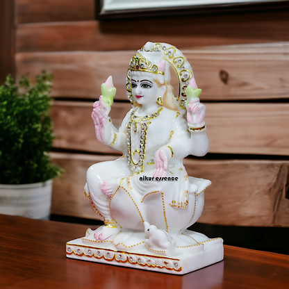 Pure Marble Mahalakshmi Seated on Lotus statue - 9 inches