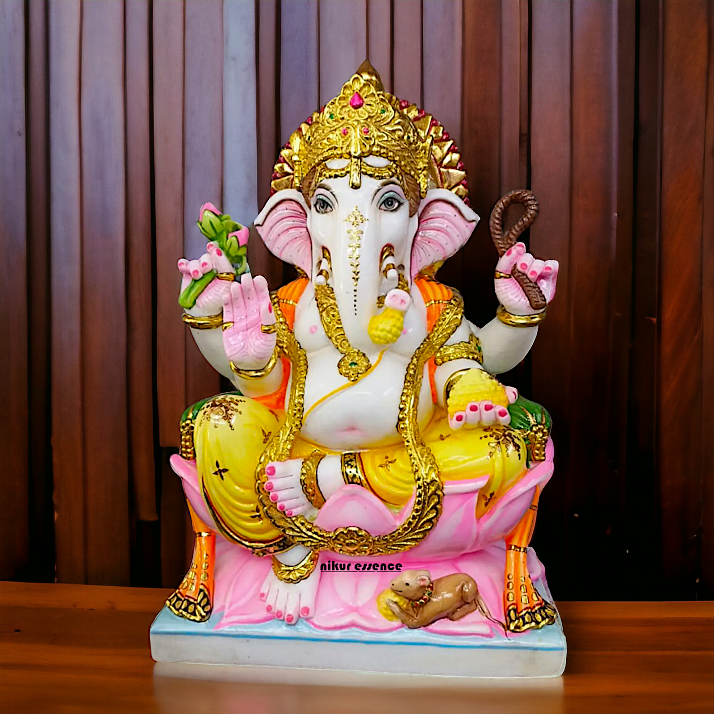 Ganesha Seated on Lotus Marble idol - 18 inches