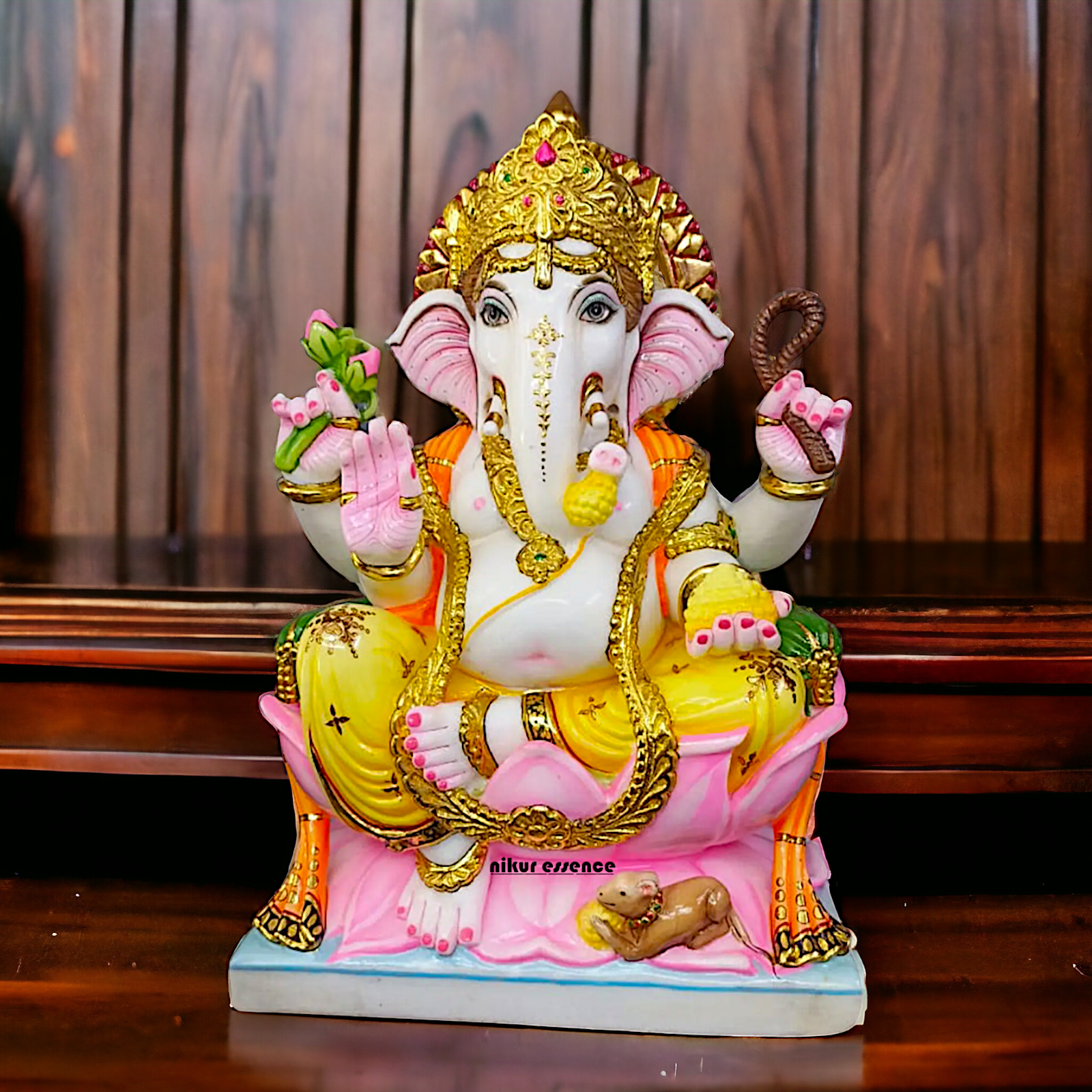 Ganesha Seated on Lotus Marble idol - 18 inches