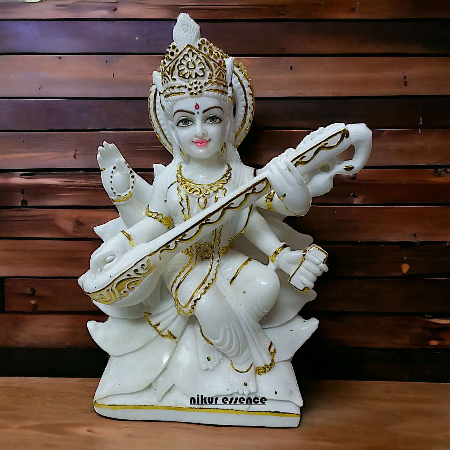 Saraswati Seated on Lotus with playing Veena marble idol - 24 inches