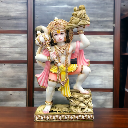 Big Hanuman ji hold Sanjeevani booti Mountain marble statue - 24 inches