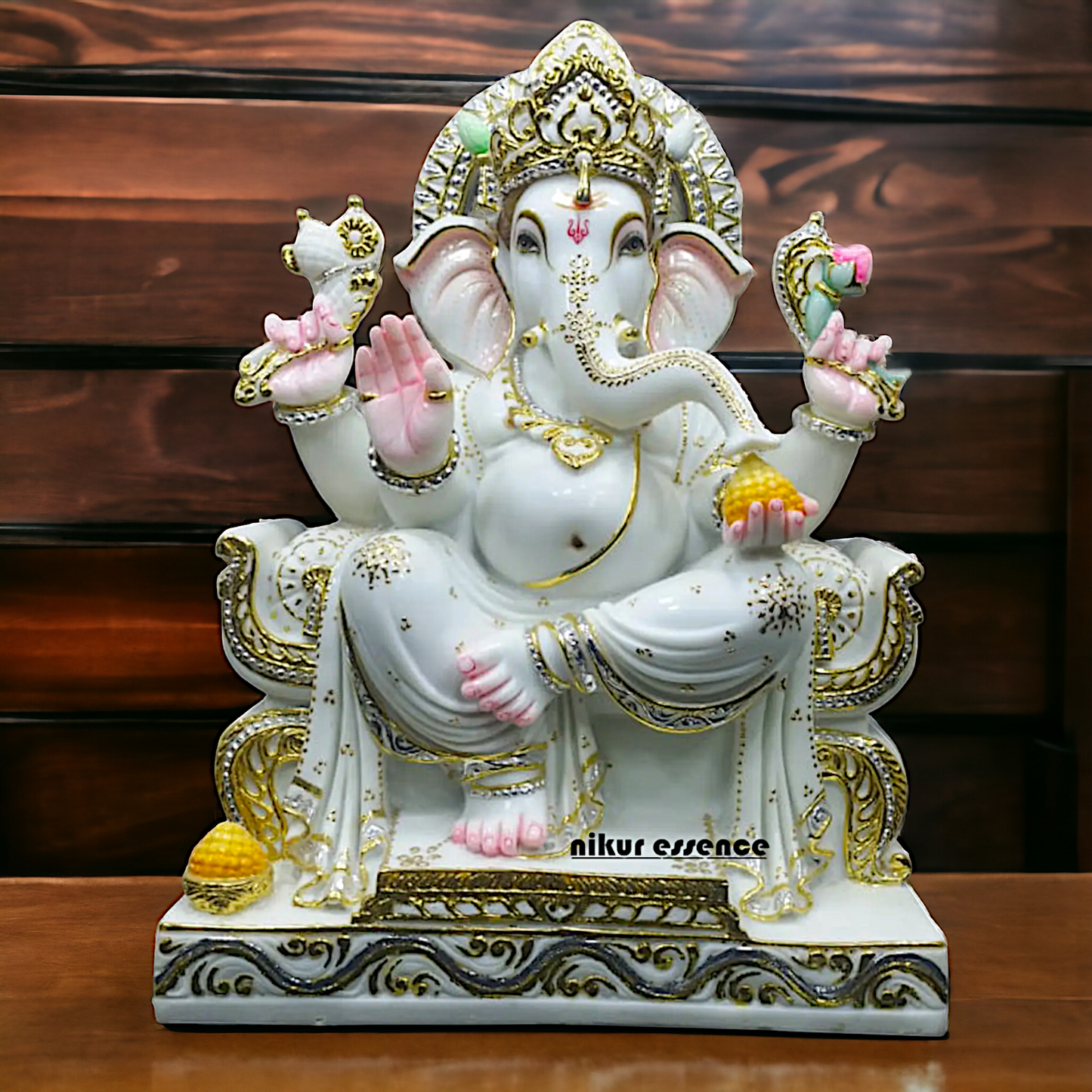 Big Ganesha Seated on Singhasan Marble idol - 30 inches