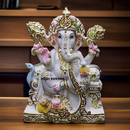 Ganesha Ganpati setting Marble idol - 21 inches