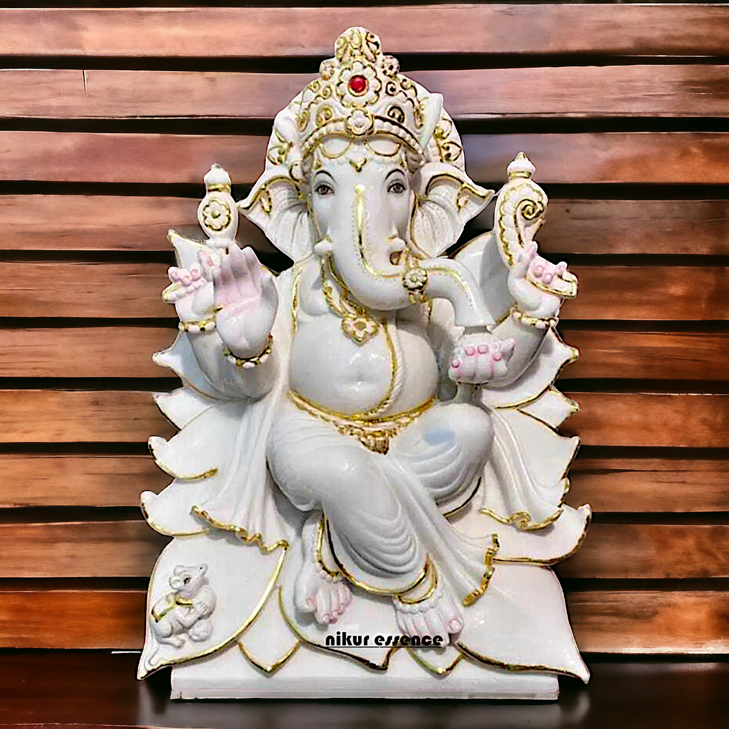 Big Ganesha Four hands Seated on Lotus Marble idol - 24 inches