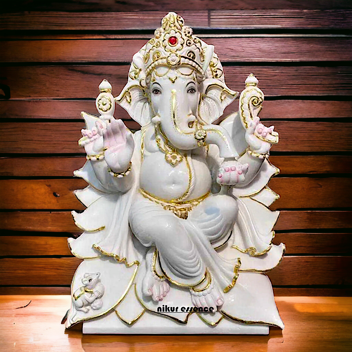 Big Ganesha Four hands Seated on Lotus Marble idol - 24 inches