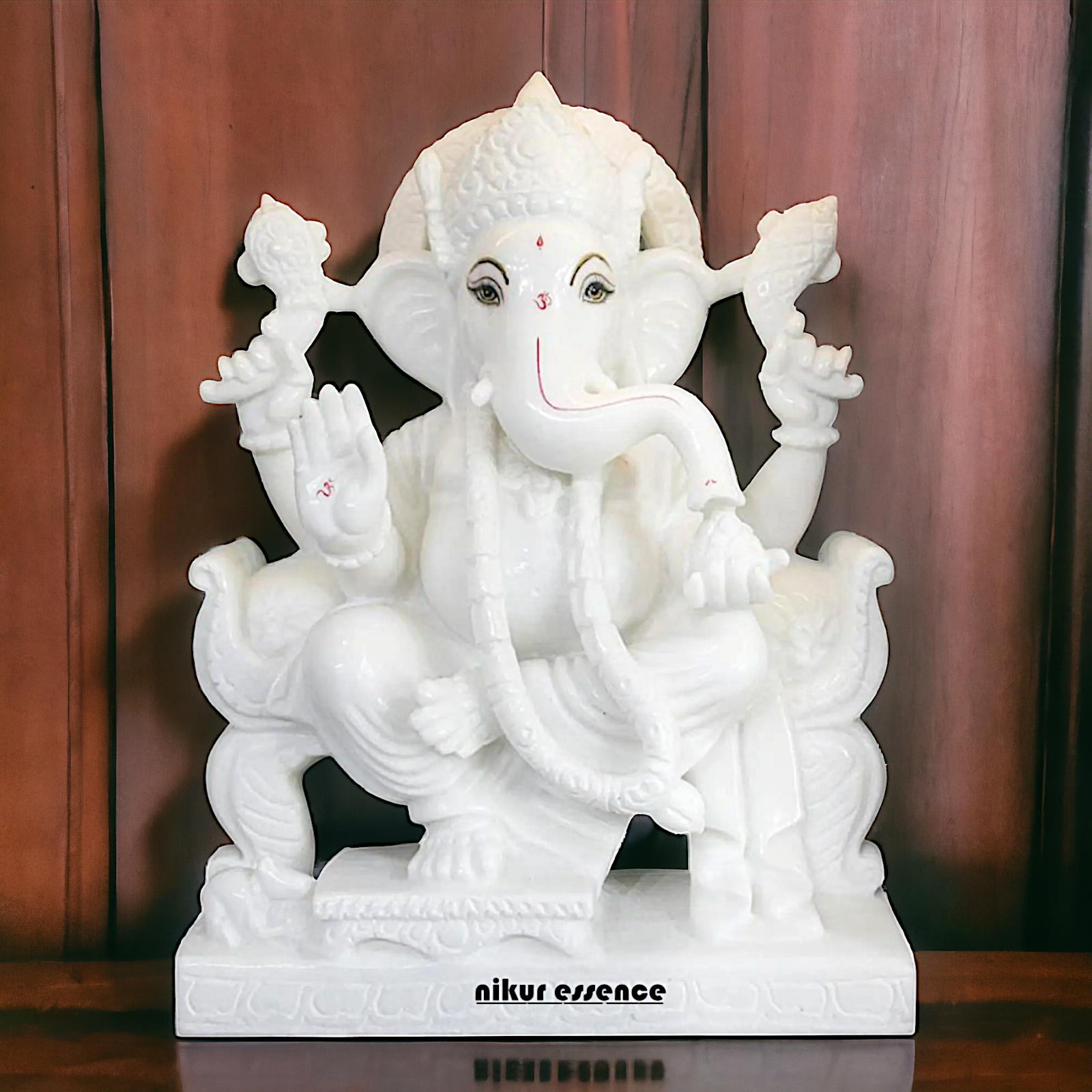 Ganesha Seated Pure White Marble idol - 3 Feet