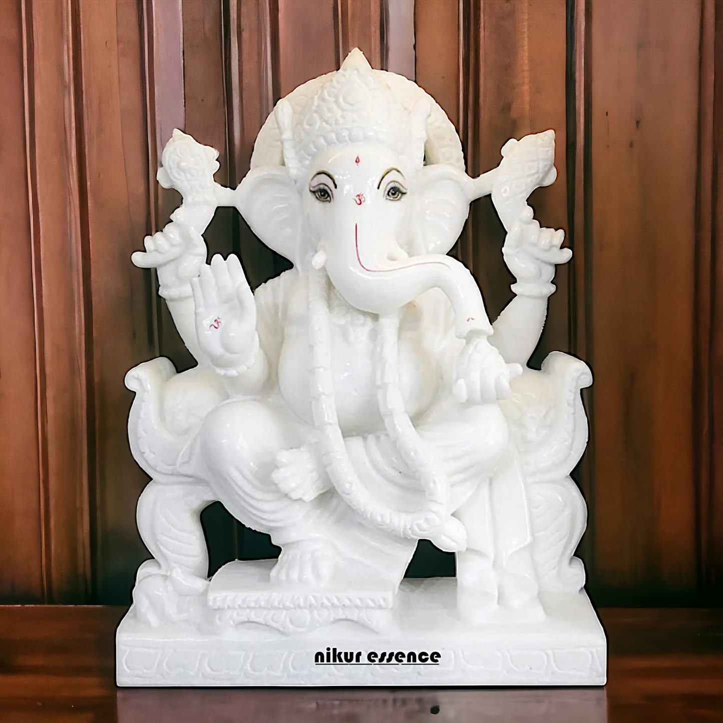 Ganesha Seated Pure White Marble idol - 3 Feet