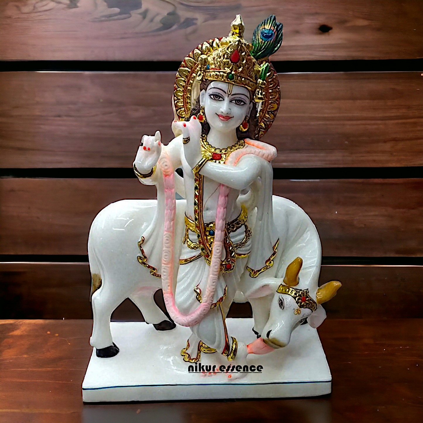 Krishna with cow Marble statue - 2 Feet