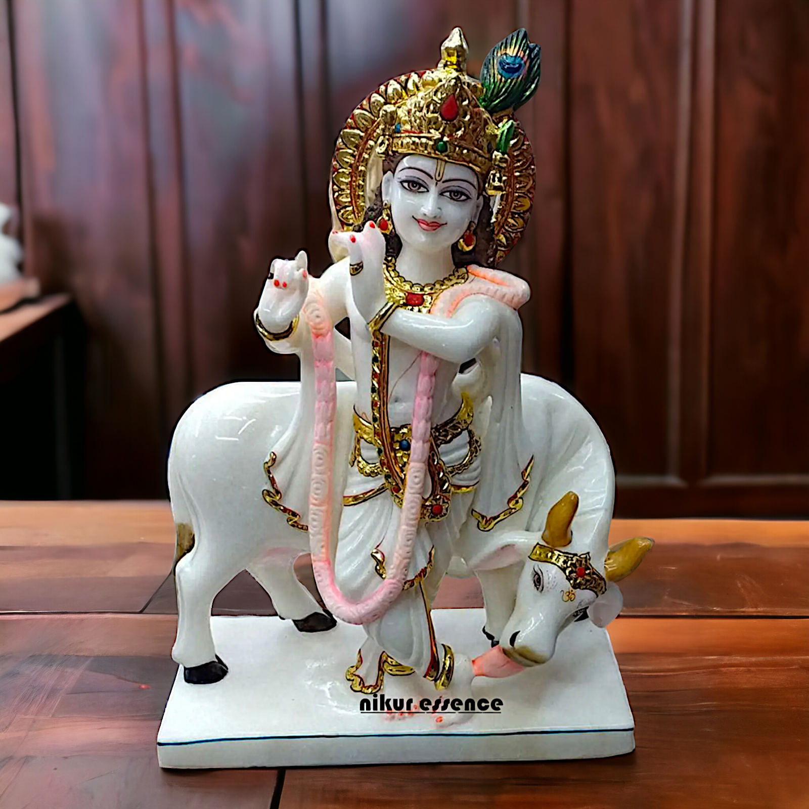 Krishna with cow Marble statue - 2 Feet