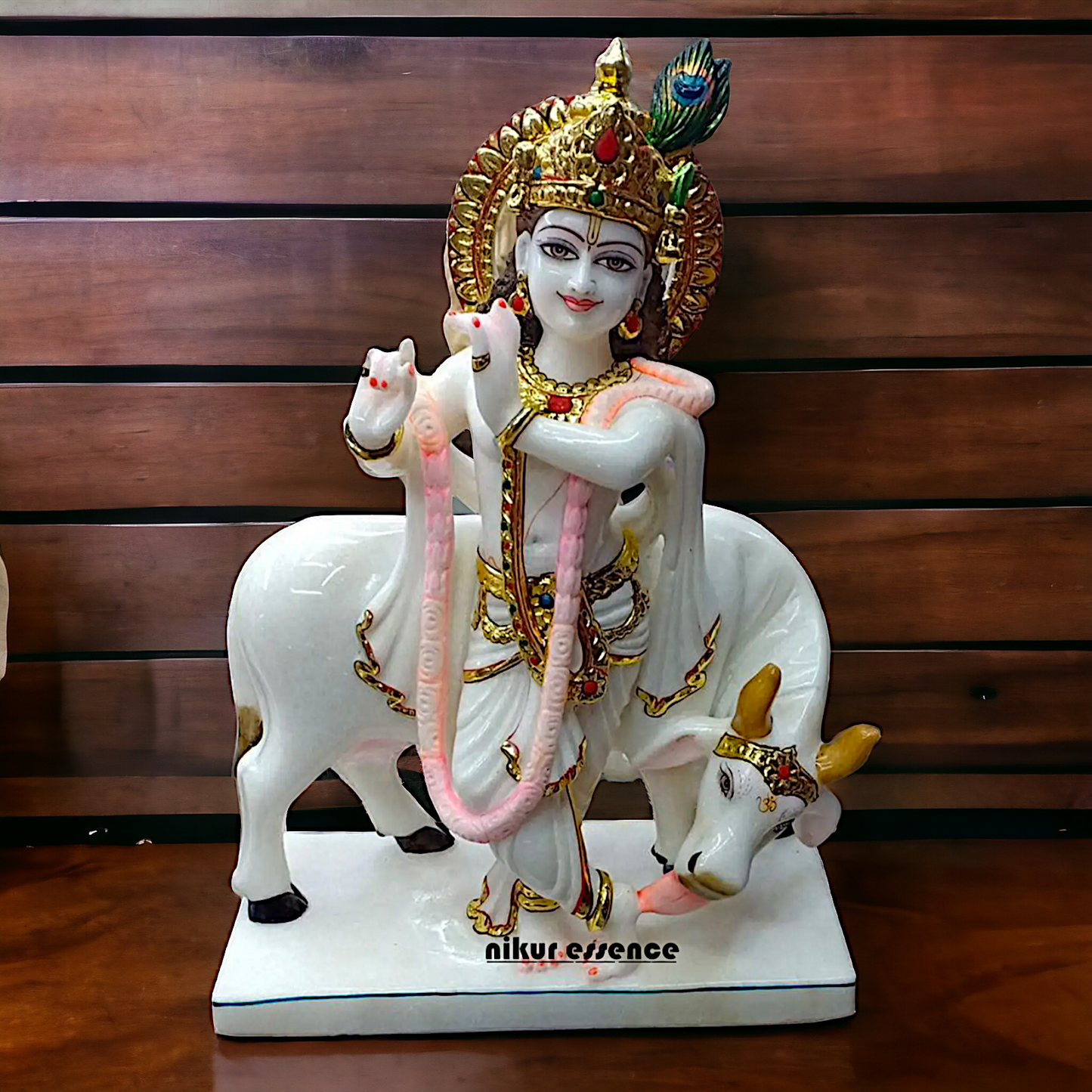 Krishna with cow Marble statue - 2 Feet