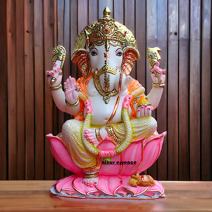 Big Ganesha Ganpati Seated on Lotus Marble statue - 18 inches