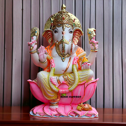 Big Ganesha Ganpati Seated on Lotus Marble statue - 18 inches