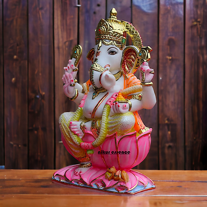 Big Ganesha Ganpati Seated on Lotus Marble statue - 18 inches