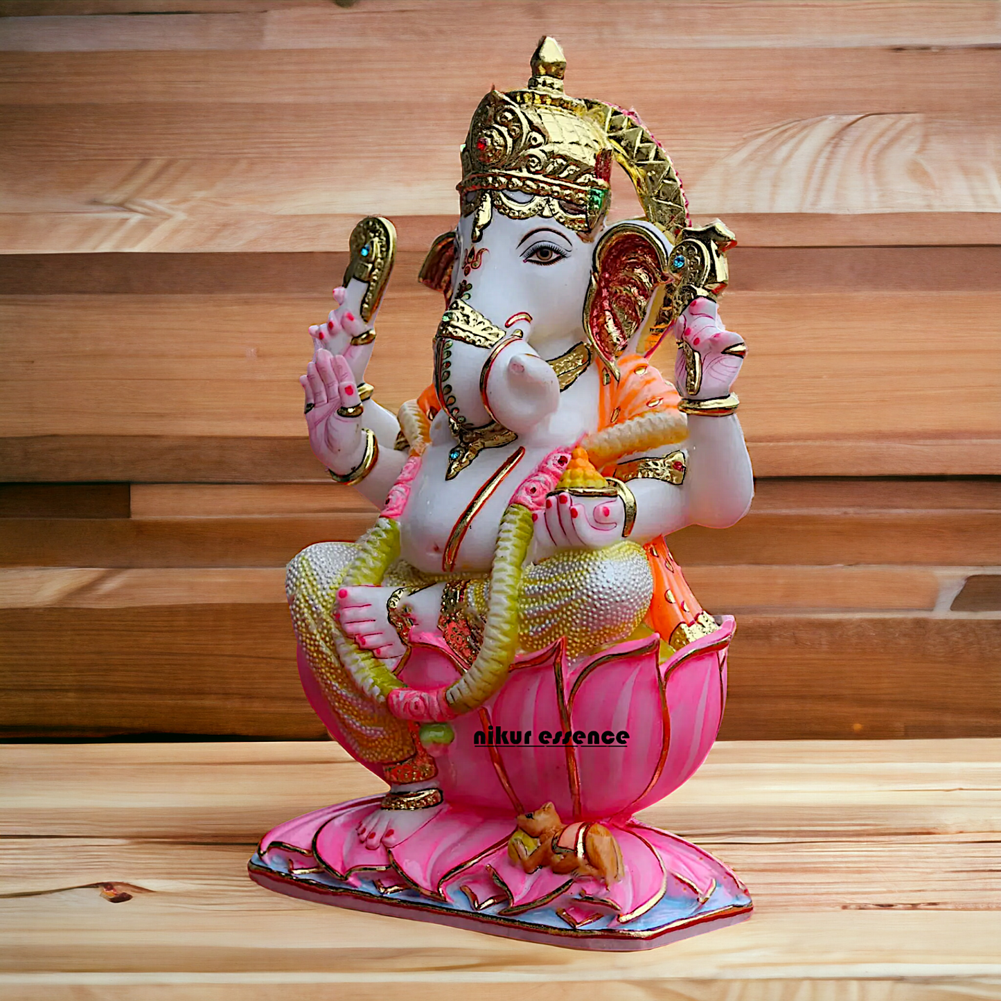 Big Ganesha Ganpati Seated on Lotus Marble statue - 18 inches