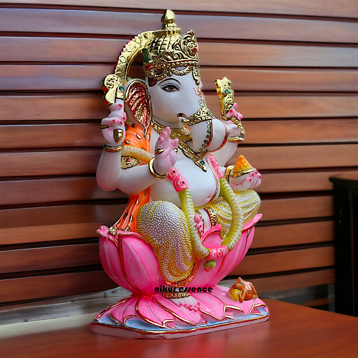 Big Ganesha Ganpati Seated on Lotus Marble statue - 18 inches