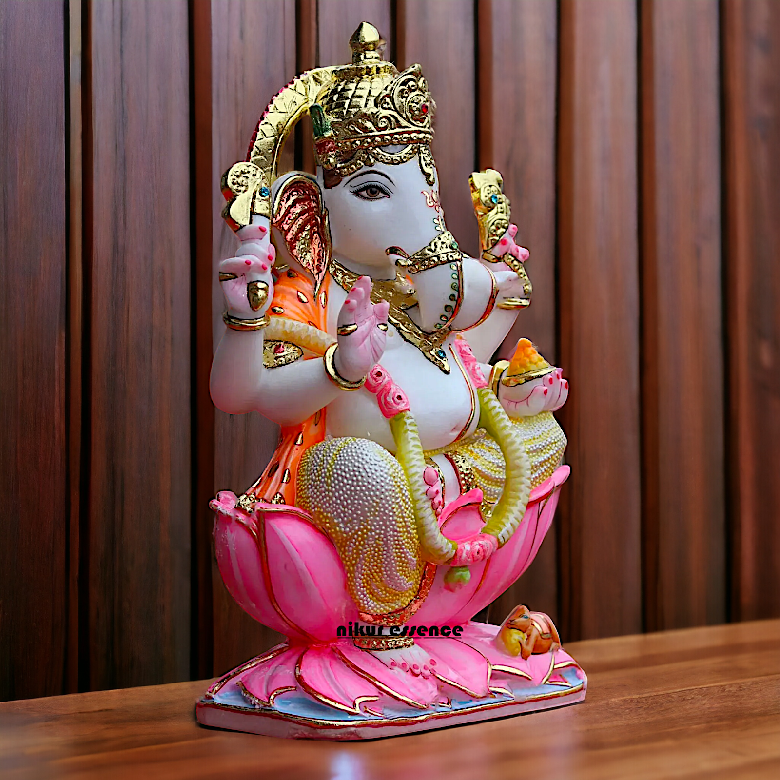 Big Ganesha Ganpati Seated on Lotus Marble statue - 18 inches