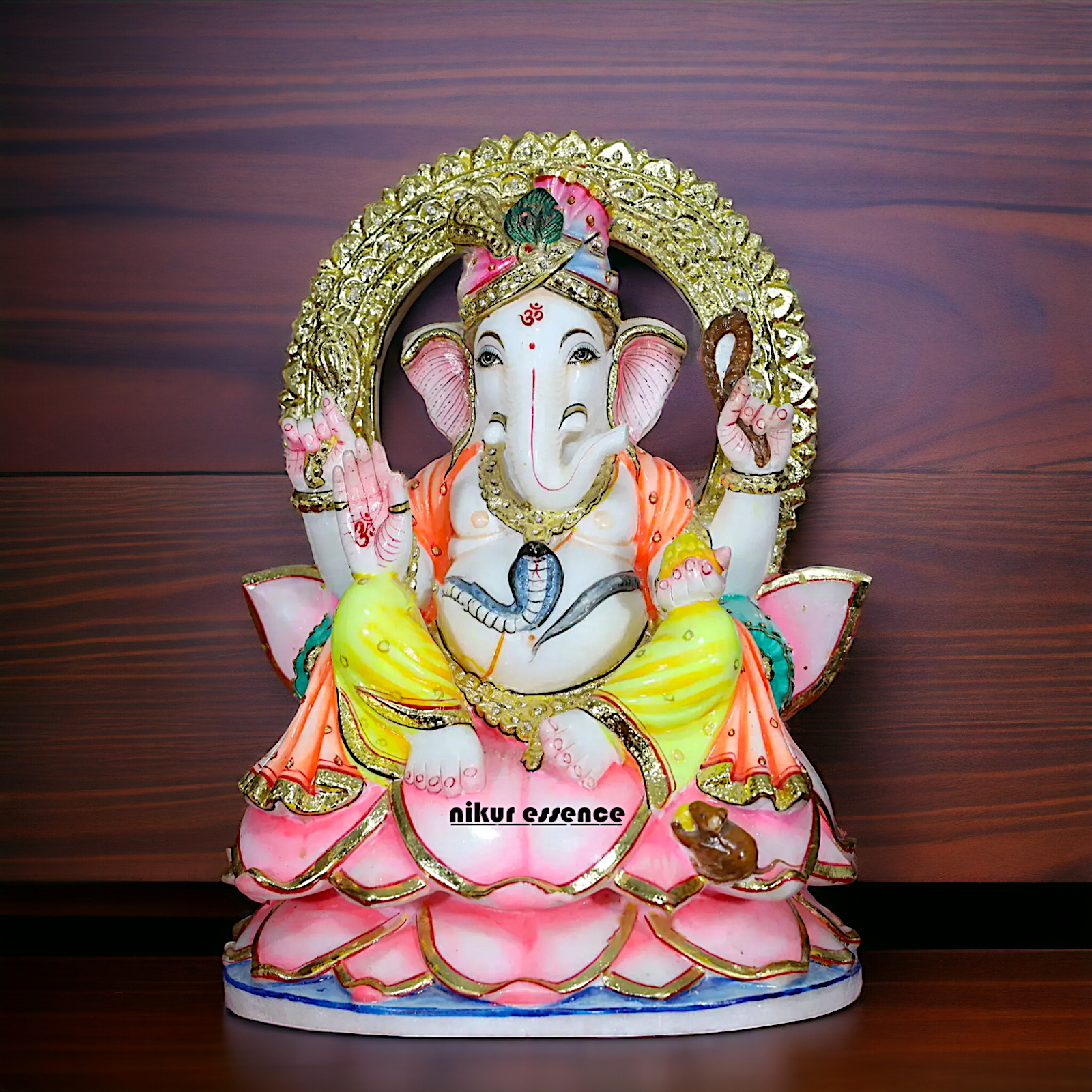 Big Vinayaka Seated on Lotus Marble statue - 15 inches