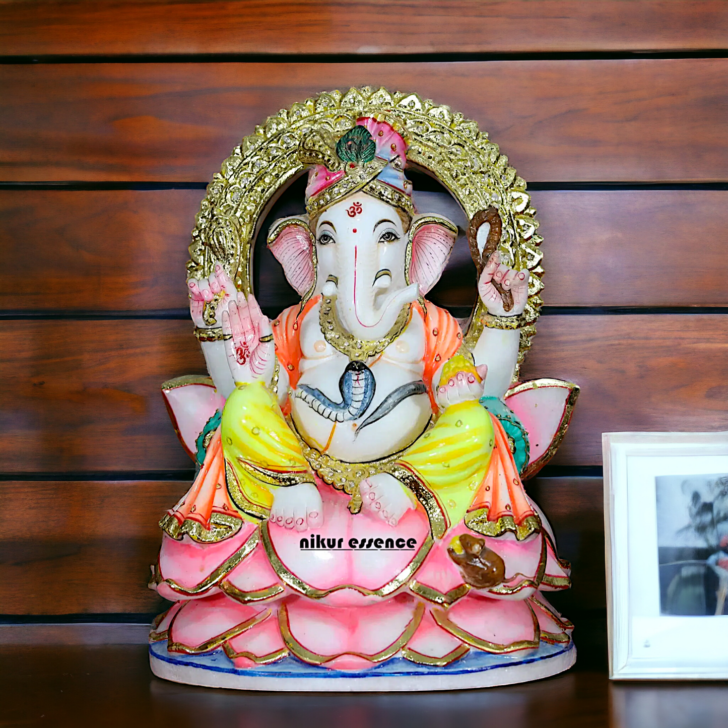 Big Vinayaka Seated on Lotus Marble statue - 15 inches