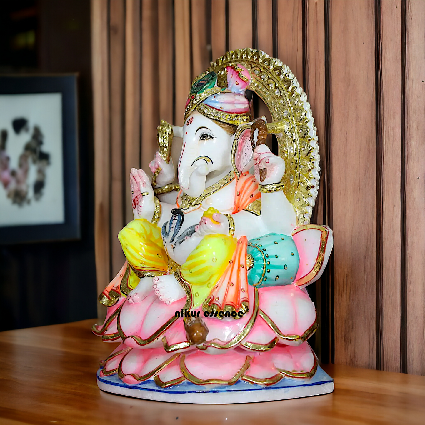 Big Vinayaka Seated on Lotus Marble statue - 15 inches