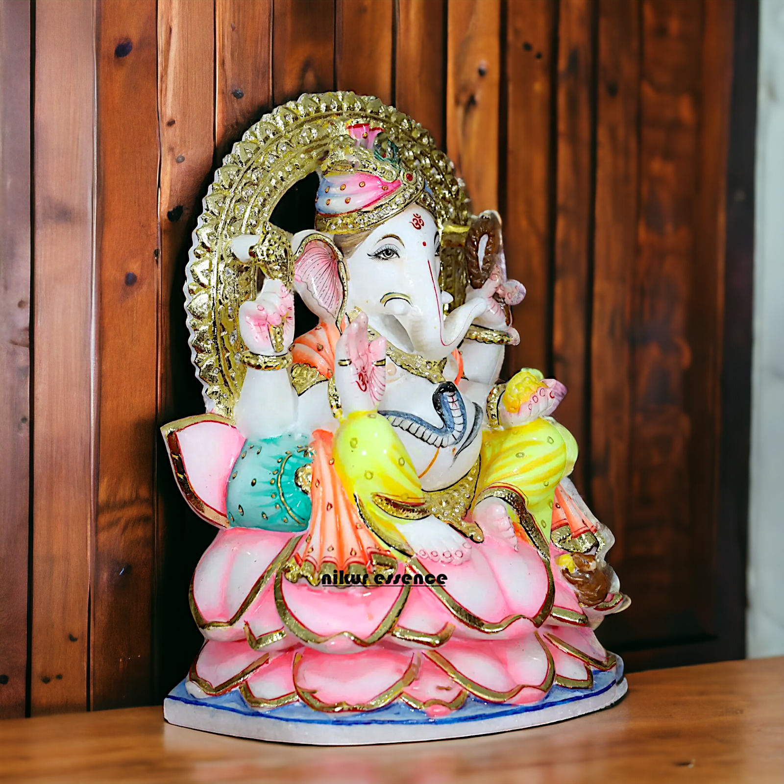 Big Vinayaka Seated on Lotus Marble statue - 15 inches