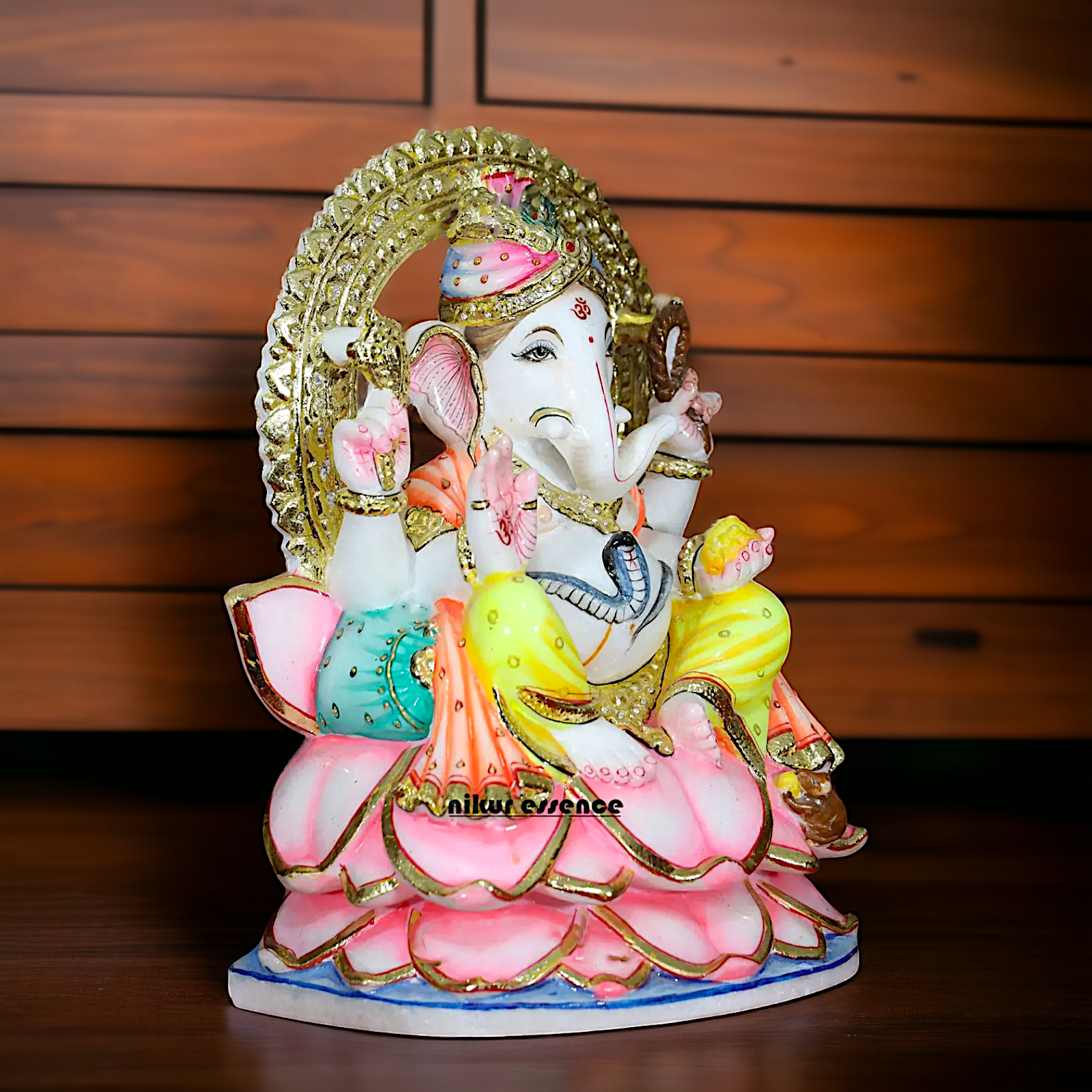 Big Vinayaka Seated on Lotus Marble statue - 15 inches