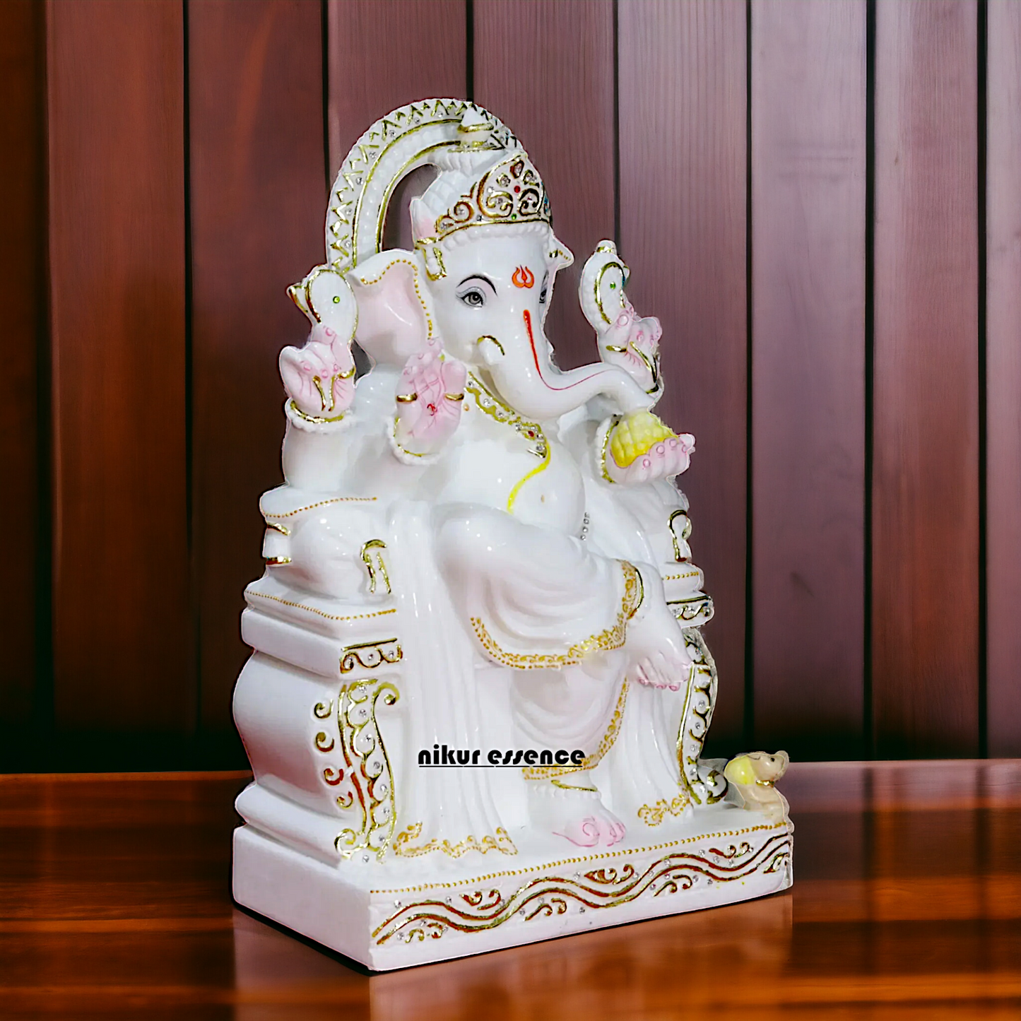 Ganesha Seated on Singhasan Marble statue - 18 inches