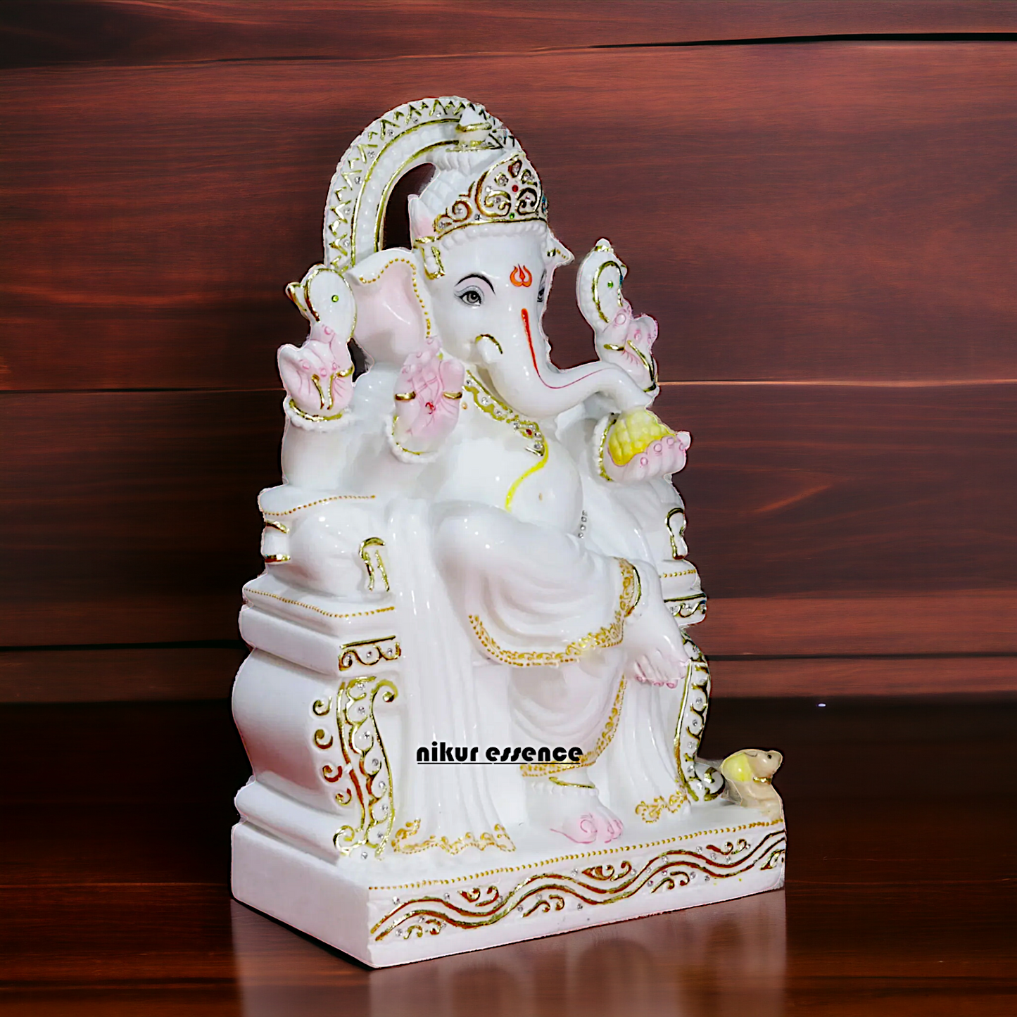 Ganesha Seated on Singhasan Marble statue - 18 inches