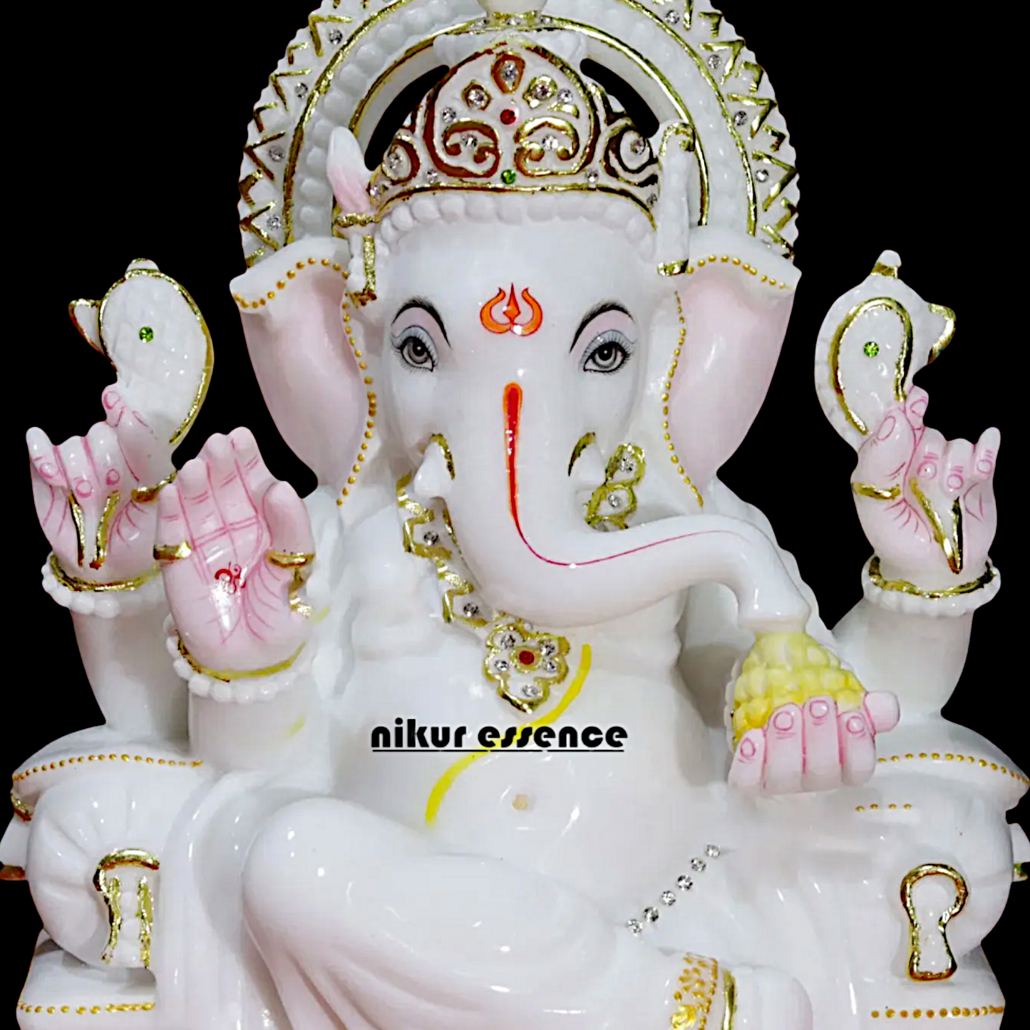 Ganesha Seated on Singhasan Marble statue - 18 inches