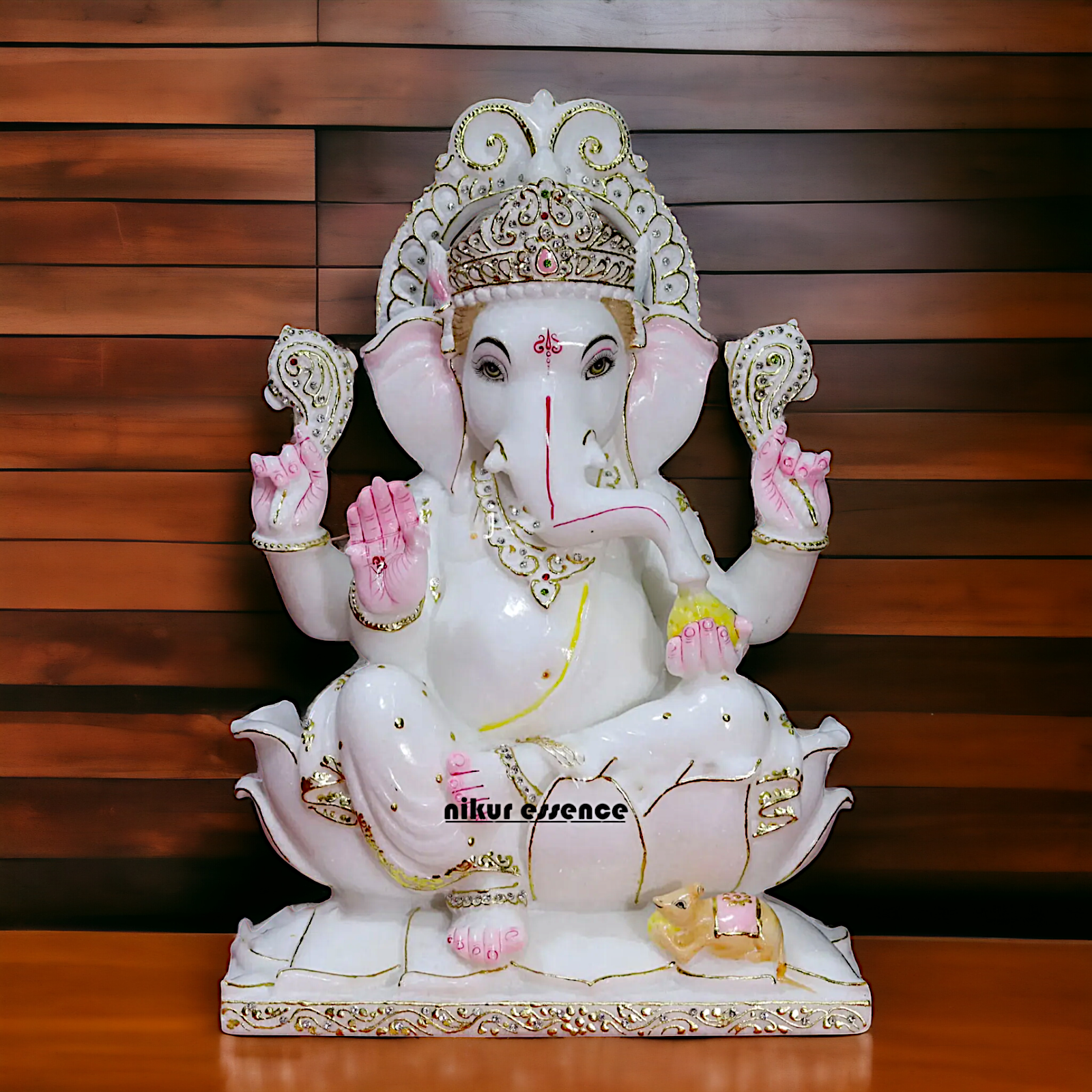 Ganesha Vinayaka setting on Lotus Marble statue - 18 inches