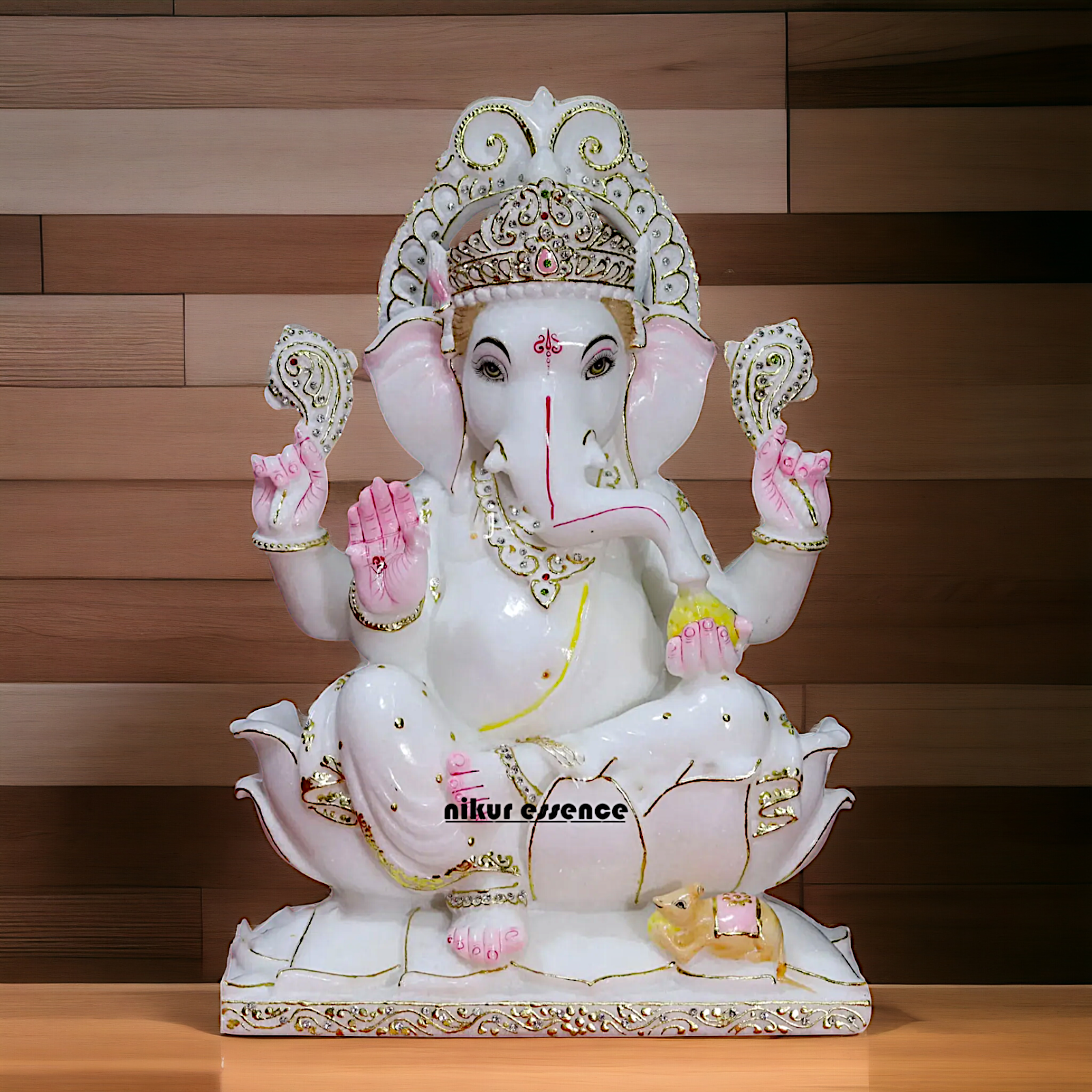 Ganesha Vinayaka setting on Lotus Marble statue - 18 inches