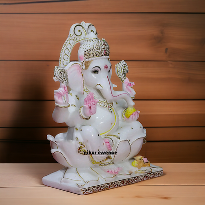 Ganesha Vinayaka setting on Lotus Marble statue - 18 inches