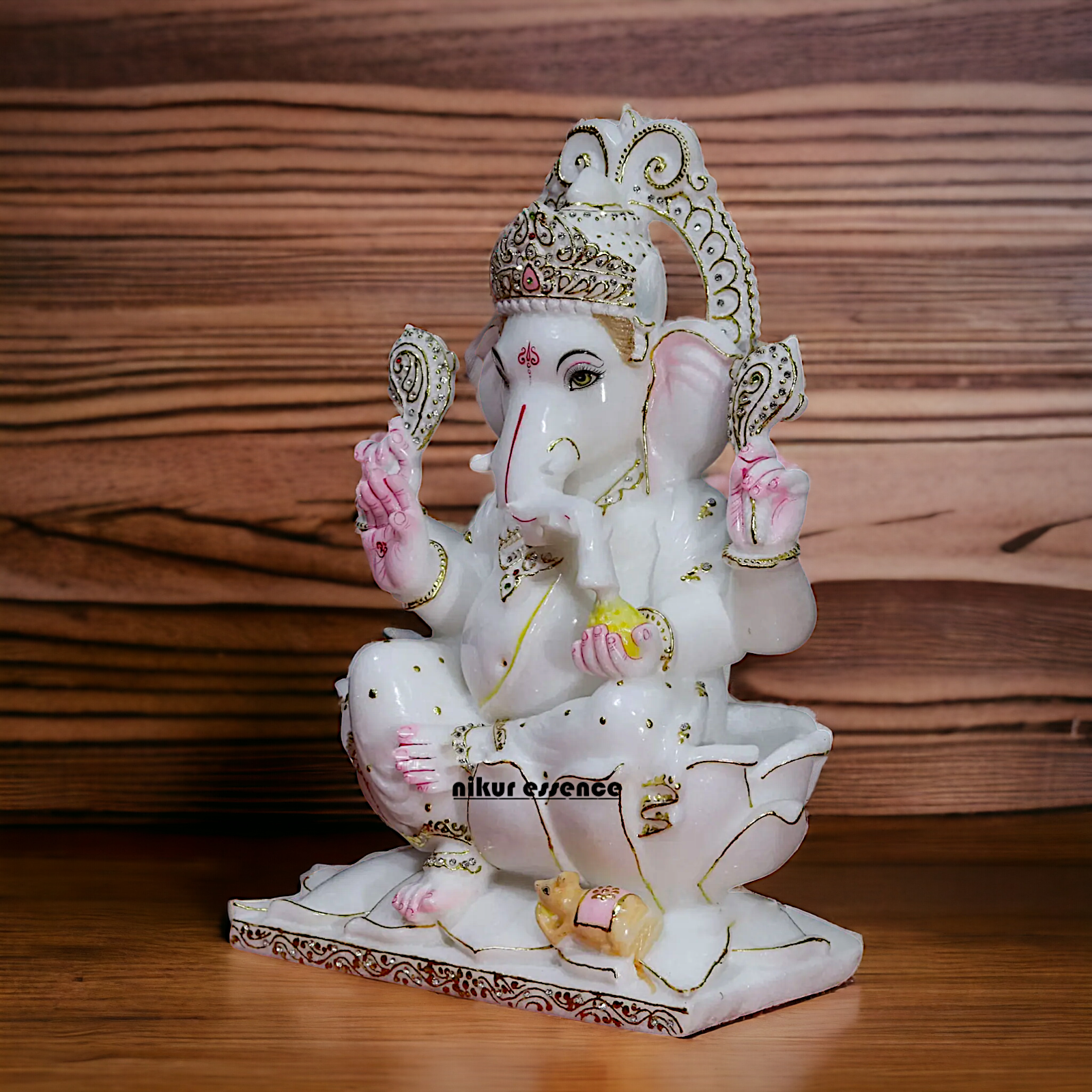 Ganesha Vinayaka setting on Lotus Marble statue - 18 inches