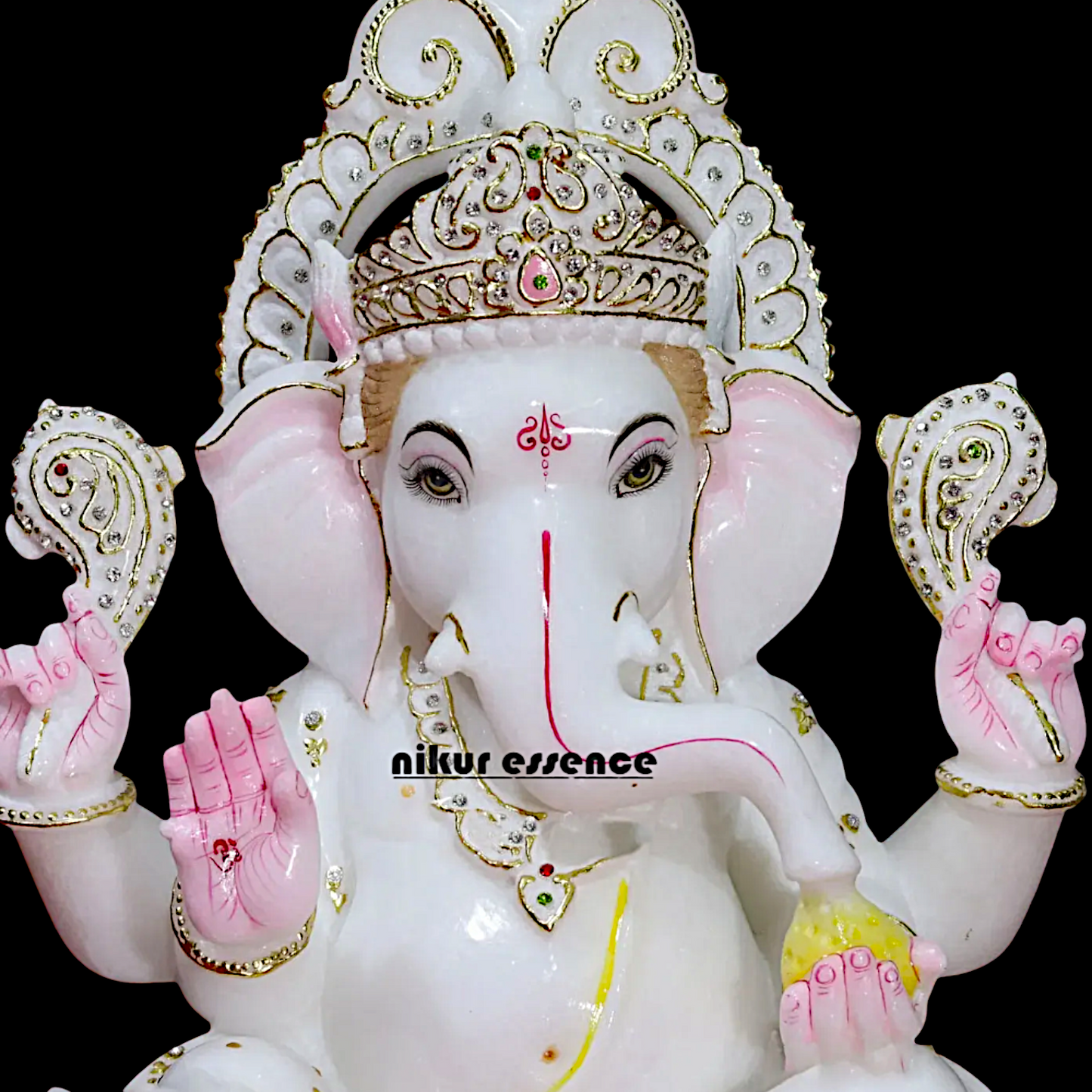 Ganesha Vinayaka setting on Lotus Marble statue - 18 inches